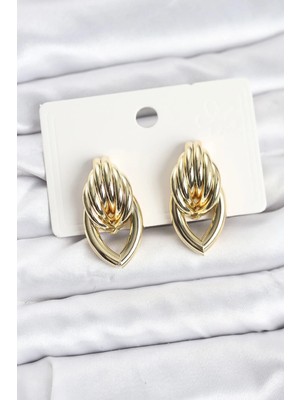 Inure Jewelry Pirinç Gold Renk Sarmal Damla Model Vintage Kadın Küpe