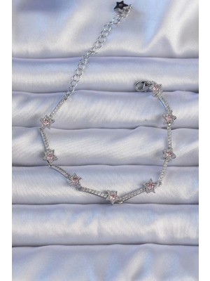Inure Jewelry Vip Seri Pirinç Gümüş Renk Zirkon Taşlı Halley Yıldız Model Bileklik