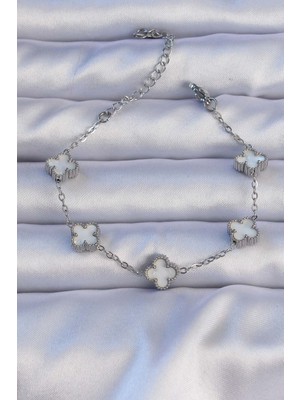 Inure Jewelry 316L Çelik Gümüş Renk Sedefli Baby Boy Yonca Model Bileklik