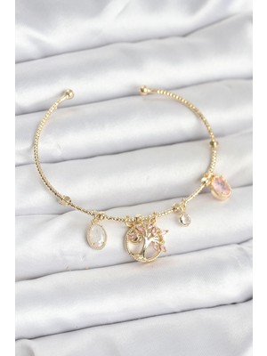 Inure Jewelry Hayat Ağacı Charmlı Gold Renk Pirinç Kadın Bileklik