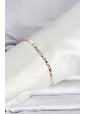 Inure Jewelry CM 14K Gold Renk Yassı Ezme Zincir Model Kadın Bileklik