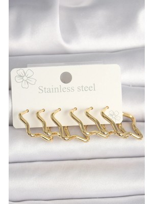 Inure Jewelry 316L Çelik Gold Renk Yıldız Model Kadın Küpe Seti
