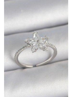 Inure Jewelry Pirinç Gümüş Renk Zirkon Taşlı Yıldız Model Ayarlanabilir Kadın Yüzük