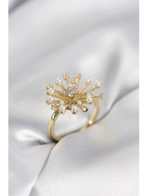 Inure Jewelry Gold Renk Karahindiba Model Zirkon Taşlı Kadın Yüzük