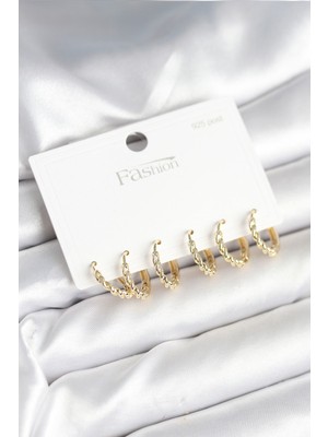 Inure Jewelry Gold Renk Burgu Halka Model 925 Ayar Gümüş Çivili Pirinç Küpe Seti