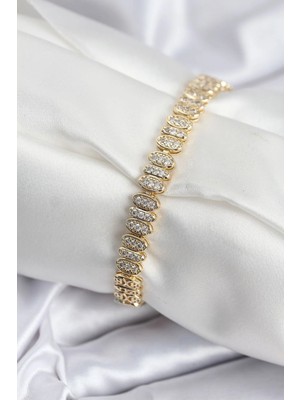 Inure Jewelry Pirinç VIP Seri Gold Renk Oval Sıralı Kadın Bileklik