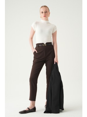 Rays Kahve Bel V Kesim Kemerli Pantolon 8404A