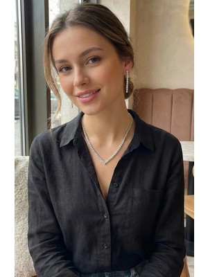 Inure Jewelry Gümüş Renk Zirkon Taşlı Kadın Kolye Küpe Seti