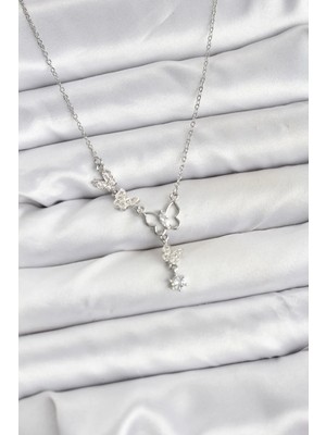 Inure Jewelry 316L Çelik Zincir Gümüş Renk Kelebek Model Kadın Kolye