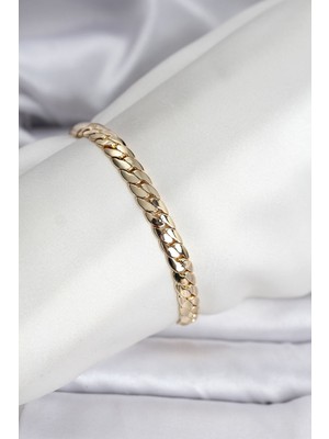 Inure Jewelry 14K Gold Renk Kaplama Ezme Zincir Model Kadın Bileklik