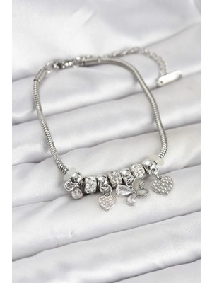 Inure Jewelry Kelebek Charmlı Gümüş Renk Kadın Bileklik
