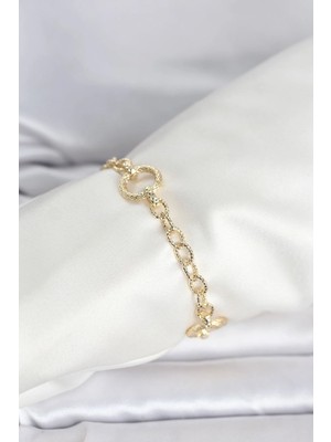 Inure Jewelry CM 14K Gold Renk Lazerli Halka Model Kadın Bileklik