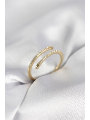 Inure Jewelry Gold Renk Yılan Kuyruk Model Zirkon Taşlı Kadın Yüzük