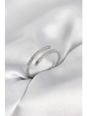 Inure Jewelry Gümüş Renk Yılan Kuyruk Model Zirkon Taşlı Kadın Yüzük