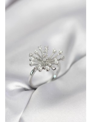 Inure Jewelry Gümüş Renk Karahindiba Model Zirkon Taşlı Kadın Yüzük