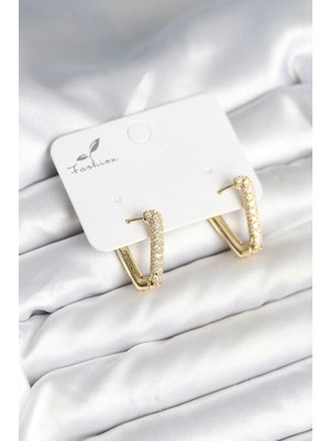 Inure Jewelry Üçgen Model Zirkon Taşlı Kadın Küpe
