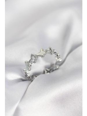 Inure Jewelry Gümüş Renk Kelebek Model Pirinç Kadın Yüzük