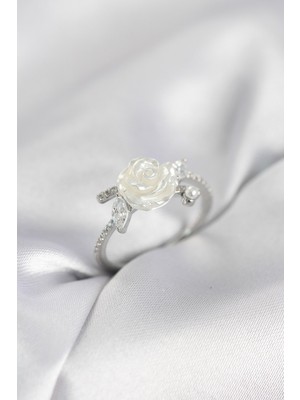 Inure Jewelry Gümüş Renk Gül Model Zirkon Taşlı Kadın Yüzük