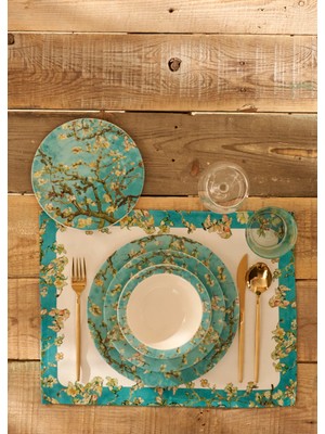 Bella Maison Van Gogh Almond Blossom Porselen 24 Parça 6 Kişilik Yemek Takımı Turkuaz