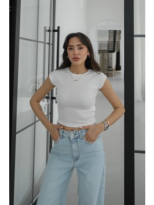 Havoş Ekru Cap Sleeve Crop Top