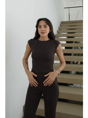Havoş Kahverengi Cap Sleeve Crop Top