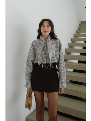 Havoş Vizon Yakası Fular Detaylı Ekose Gömlek