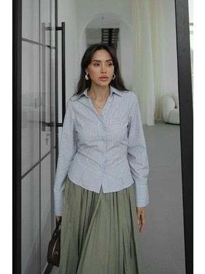 Havoş Mavi Çizgili Arkadan Bağlamalı Gömlek