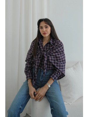 Havoş Lacivert Ekose Pelerinli Gömlek