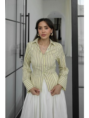 Havoş Sarı Çizgili Arkadan Bağlamalı Gömlek