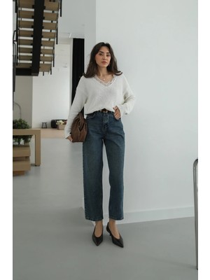 Havoş Mavi Kemerli Skater Jean