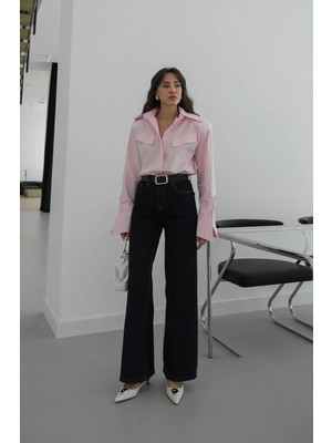 Havoş Koyu Lacivert Kemerli Wide Leg Jean