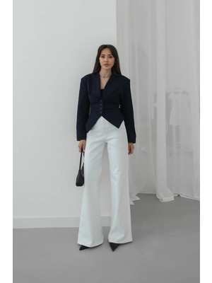 Havoş Beyaz Sanders Taşlı Wide Leg Jean