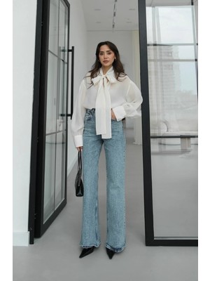 Havoş Mavi Sanders Taşlı Wide Leg Jean