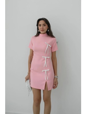 Havoş Pembe Kurdele Detaylı Mini Elbise