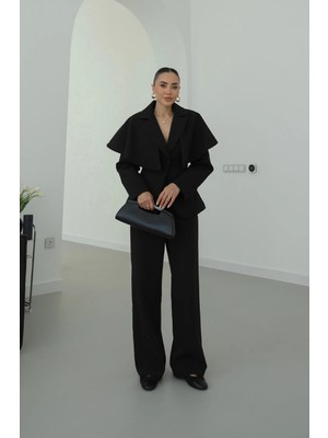 Havoş Siyah Pelerin Ceket Pantolon Takım