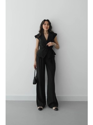 Havoş Siyah Beli Ip Bağlamalı Yelek Pantolon Takım