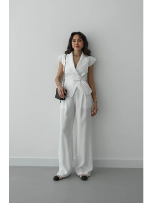 Havoş Ekru Beli Ip Bağlamalı Yelek Pantolon Takım