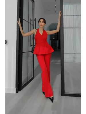 Havoş Kırmızı Fuller Yelek Pantolon Takım