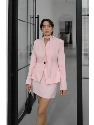 Havoş Pembe Micah Kuşak Detaylı Ceket Etek Takım