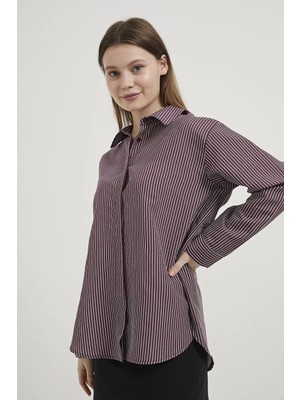 Shopping Shop Çizgili Gömlek Bordo