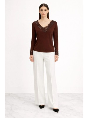 Shopping Shop V Yakası Dantelli Body KAHVE