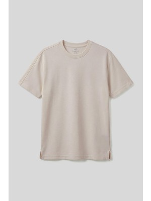 Bej Rahat Form Esnek Nefes Alabilir Erkek T-Shirt - 88495