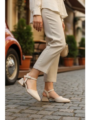 Enoch Kadın Sivri Burunlu Bantlı Alçak Blok Topuklu Arkası Açık Zarif Ayakkabı