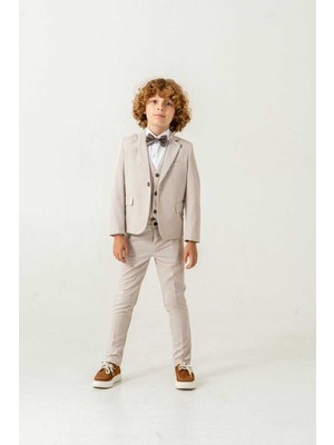 Beystil Sivri Yaka Bej Çocuk Takım Elbise Set -Slim Fit