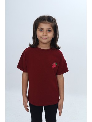 Toontoy Kız Çocuk Bisiklet Yaka Kısa Kollu  Baskılı Tişört 24978