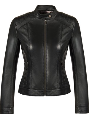 Derimod Sandy Kadın Siyah Hakim Yaka Kısa Deri Ceket 26SGE56781M