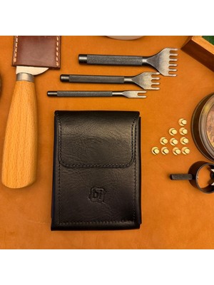 Bi Deri Bideri Teos Hakiki Deri Mıknatıslı Cüzdan Antrasit