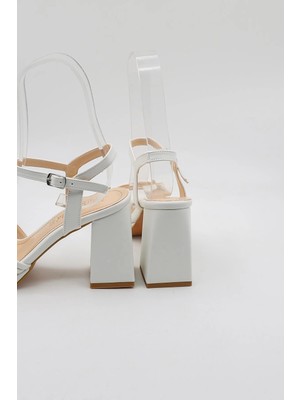 Park Moda Kadın Kalın Topuklu Gelinlik Ayakkabı PM08 K83/1 Beyaz Cilt