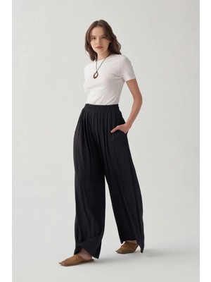 ALLDAY Siyah-Beli Lastikli Geniş Paça Pantolon