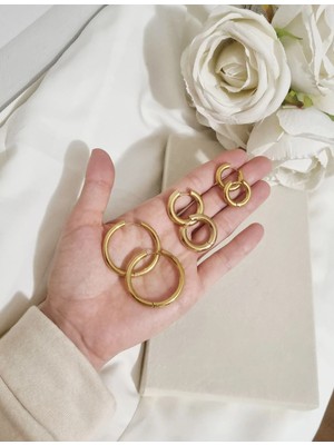 Initium Paslanmaz Kararmaz Suya Dayanıklı Çelik 3 Çift Gold Halka Küpe (4 cm, 2.5 cm ve 2 cm)